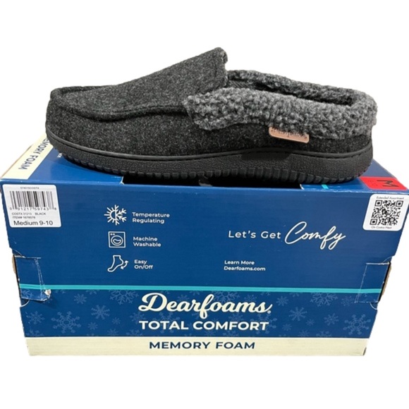 Dearfoams Slippers Mens Memory Foam Comfy Black Size 9/10 NEW - Picture 2 of 10